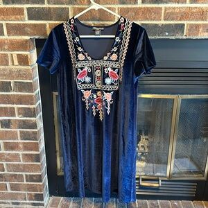 Worn One Time Chelsea & Theodore Velvet Embroidered Dress